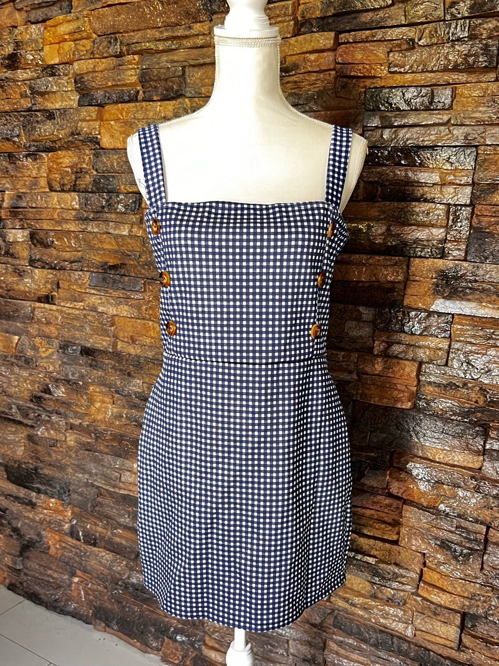 PrettyLittleThing Navy and White Gingham Mini Sundress - Picture 8 of 14